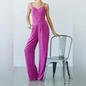Ceremony By Joanna August Womens Large Purple Emily Jumpsuit Bridal Wide Leg NEW